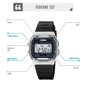 Hot Trend Vault SKMEI 2056 waterproof unisex digital countdown watch showing digital display, date, and sporty design.