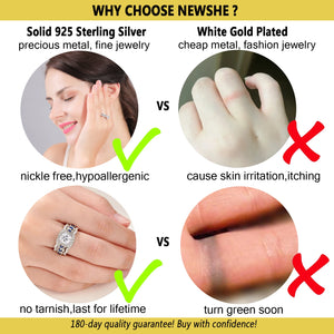 Newshe 3 Pcs Wedding Rings Set for Women 925 Silver 2.6Ct Princess Cut White Blue AAAAA CZ Luxury Bridal Engagement Jewelry