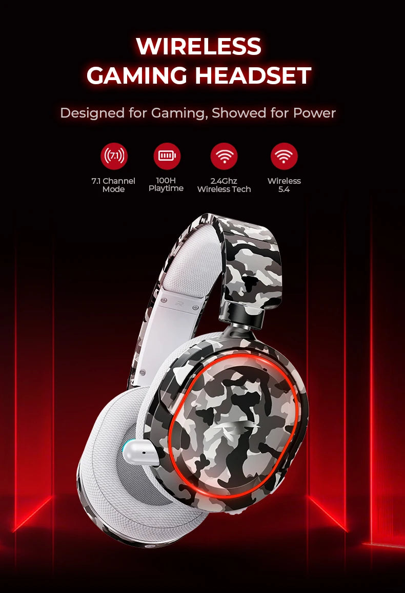 Picun G2 Wireless Gaming Headset Bluetooth 2.4G Headphones 7.1 Surround 5ms Low Latency ENC Mic for PC PS4 PS5 Phone Switch
