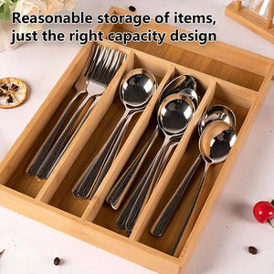 Hot Trend Vault silverware drawer organizer tray with divided compartments for efficient utensil storage and space-saving organization.