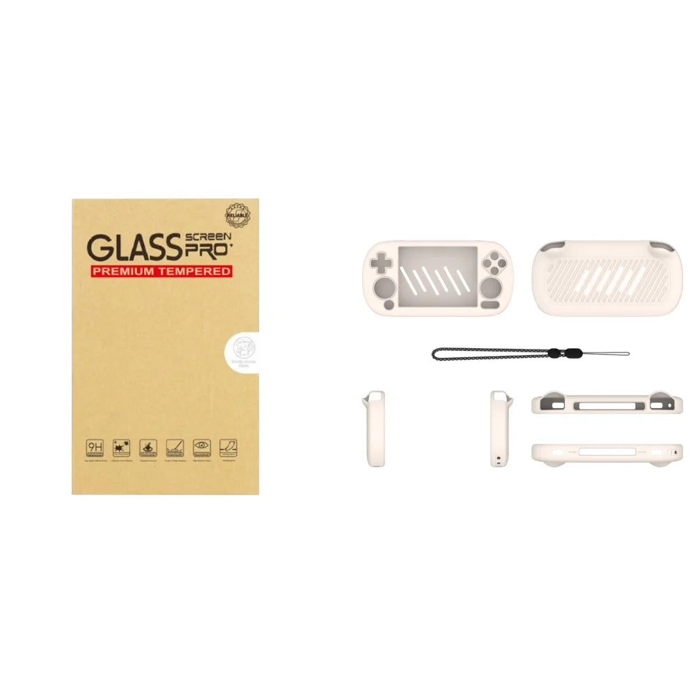 Shunmaii ANBERNIC RG40XX H silicone case with HD tempered glass screen protector and lanyard, designed for gamers, anti-slip.