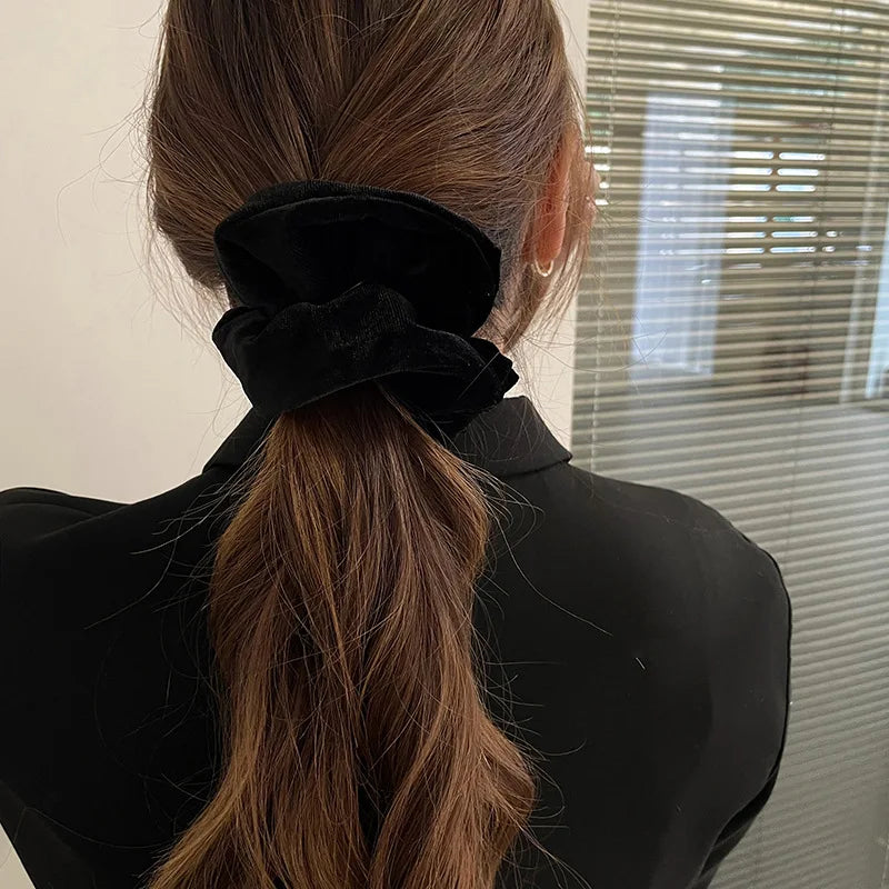 Large velvet hair scrunchie by Hot Trend Vault with luxurious cashmere feel, suitable for women and girls, elastic and stylish.