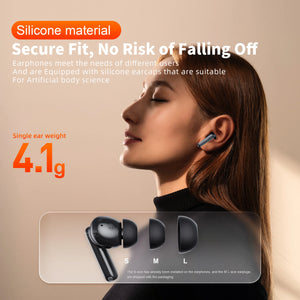 Hot Trend Vault QERE E50 wireless headphones with Bluetooth 5.3, touch display, 13mm drivers, and noise-canceling microphones.