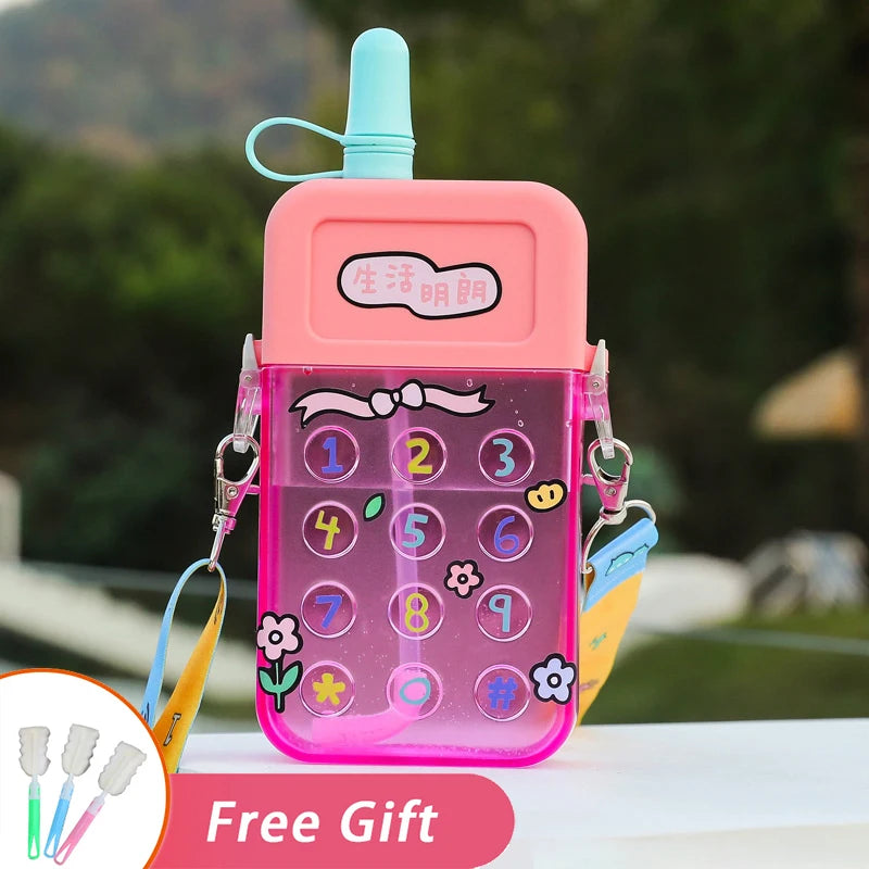 Portable Sport Plastic Drinking Kettle Cute Water Bottle For Girls 300ml Phone Model Straw Tumbler Kid Travel Cartoon Kawaii Cup