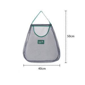 Hot Trend Vault reusable mesh storage bags hanging for kitchen vegetables, showing breathable mesh design and hanging hooks.