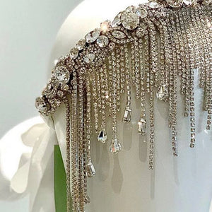 Beaded tassel head chain with rhinestones for women, bridal headband featuring stone fans and intricate design by Hot Trend Vault