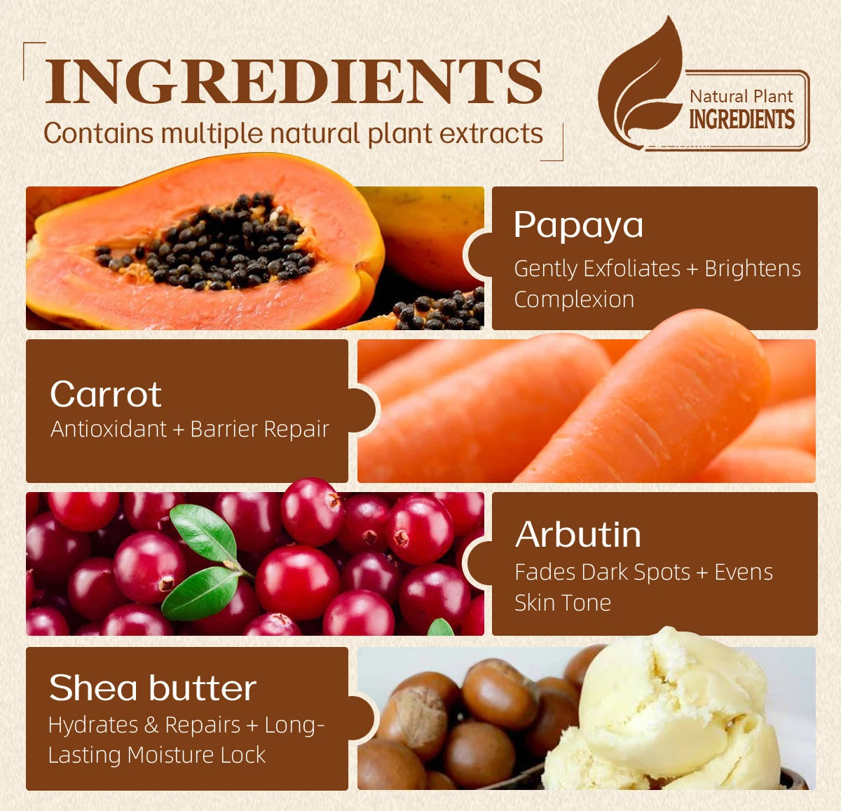 Hot Trend Vault Arbutin whitening cream with vitamin C, papaya, and carrot for dark spot removal and radiant moisturizing.
