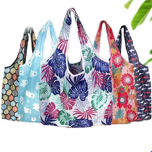 Large eco-friendly foldable tote shopping bag by Hot Trend Vault, reusable and compact with carrying case for women.