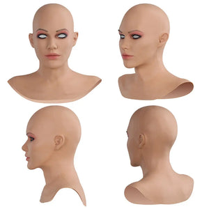 Realistic Silicone Mask With Neck Head Cover Makeup Crossdresser Cosplay Beauty Mask Collection Male to Female Full Head Mask