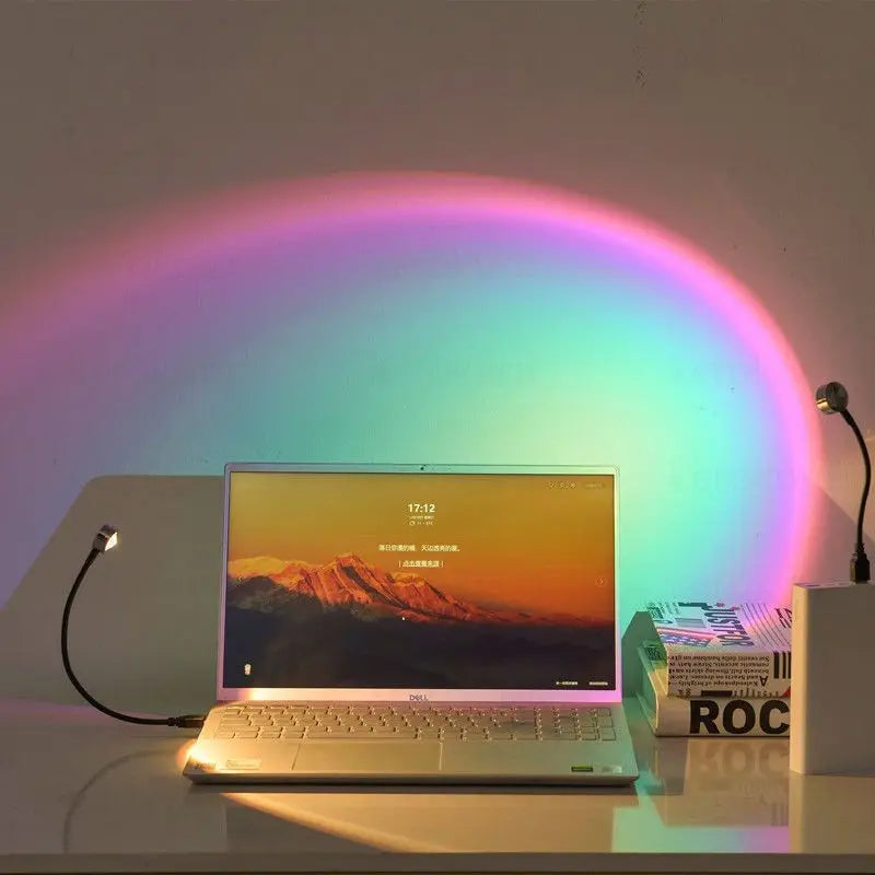 Sunset Lamp Projector USB Powered LED Rainbow Romantic Night Light Neon Atmosphere Home Decoration Photography Light Room Decor
