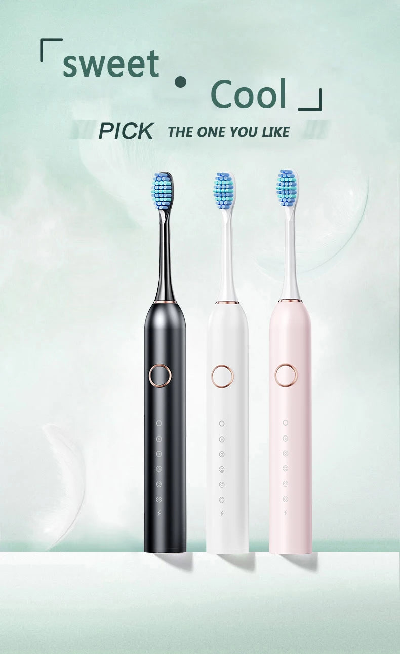 Hot Trend Vault GeZhou Sonic Electric Toothbrush for adults with 6 modes, timer, USB rechargeable, includes replacement heads set.
