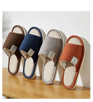 Home Linen Slippers For Women Autumn Winter Comfortable Open Toed Breathable Bedroom Shoes For Men And Women