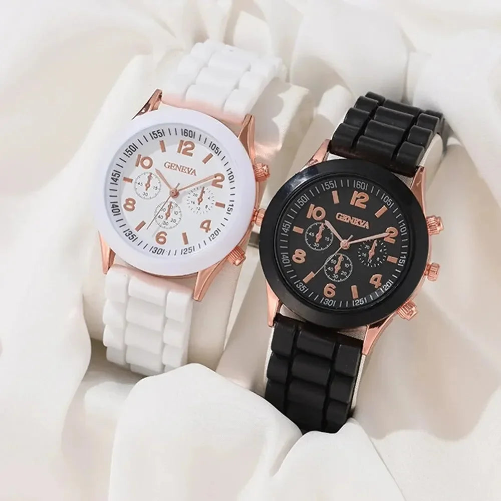 Luxury women's watch set with two silicone bands by Hot Trend Vault, featuring stylish accessories and modern design.