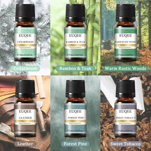 Set of six 10ml EUQEE fragrance oil bottles for men and women by Hot Trend Vault, featuring colorful packaging and rollerball applicators.