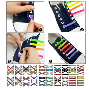 16pcs Lazy Shoelace Silicone Quick Lace Elastic Women Men No Tie Kids Adult Sneakers Lacing Shoelace Buckle Shoes Accessories