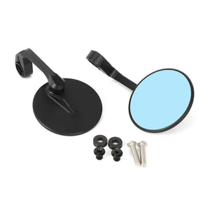 Blue lens Yamaha MT-09 bar end mirrors by Running Panther, designed for MT-09 riders, featuring sleek mounting and reflective surfaces.