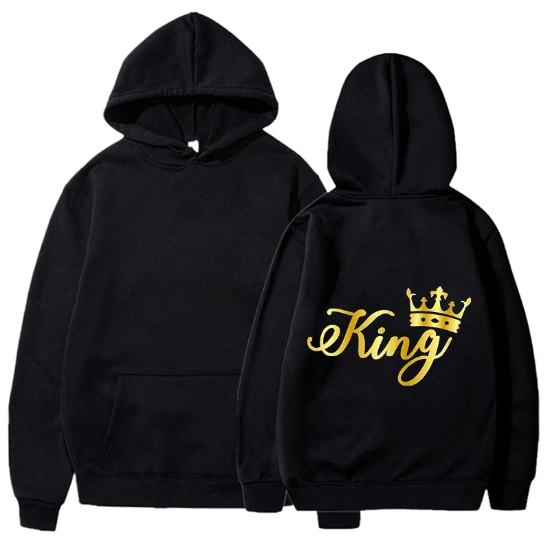 New King Queen Hoodies Pullover Unisex Couples Hooded Sweatshirt Harajuku Streetswear Long Sleeve Valentine's Day Hoodie