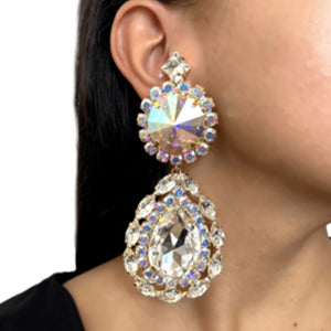 Colorful rhinestone jewelry set for women featuring a water drop necklace and matching earrings by Hot Trend Vault.