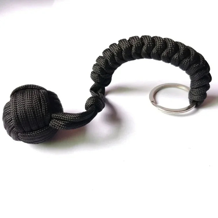 Outdoor Self-Defense Umbrella Rope,Monkey Fist Steel Ball, Paracord Survival Key Chain, Outdoor Safety Protection Accessories
