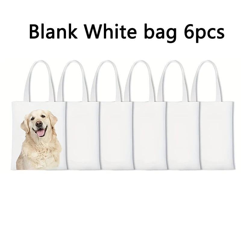 Six durable eco-friendly canvas tote bags from Hot Trend Vault, reusable grocery bags for eco-conscious shoppers.
