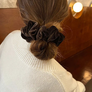 Velvet hair scrunchie for women by Hot Trend Vault, large elastic soft cashmere accessory for stylish hair styling.