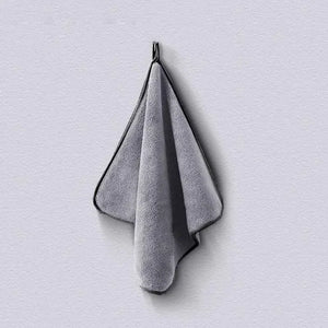 Grey microfiber car cleaning towel by Hot Trend Vault, ideal for cars and glass cleaning, soft and highly absorbent.