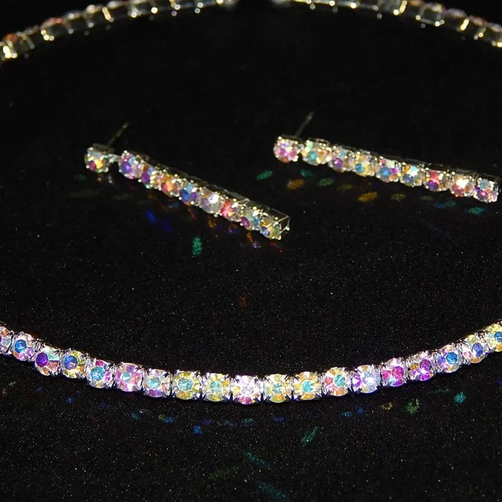 Stonefans New Flexible AB Rhinestone Simple Necklace and Earrings Bridal Fashion Crystal Prom Set Dress Accessories 2024 Luxury