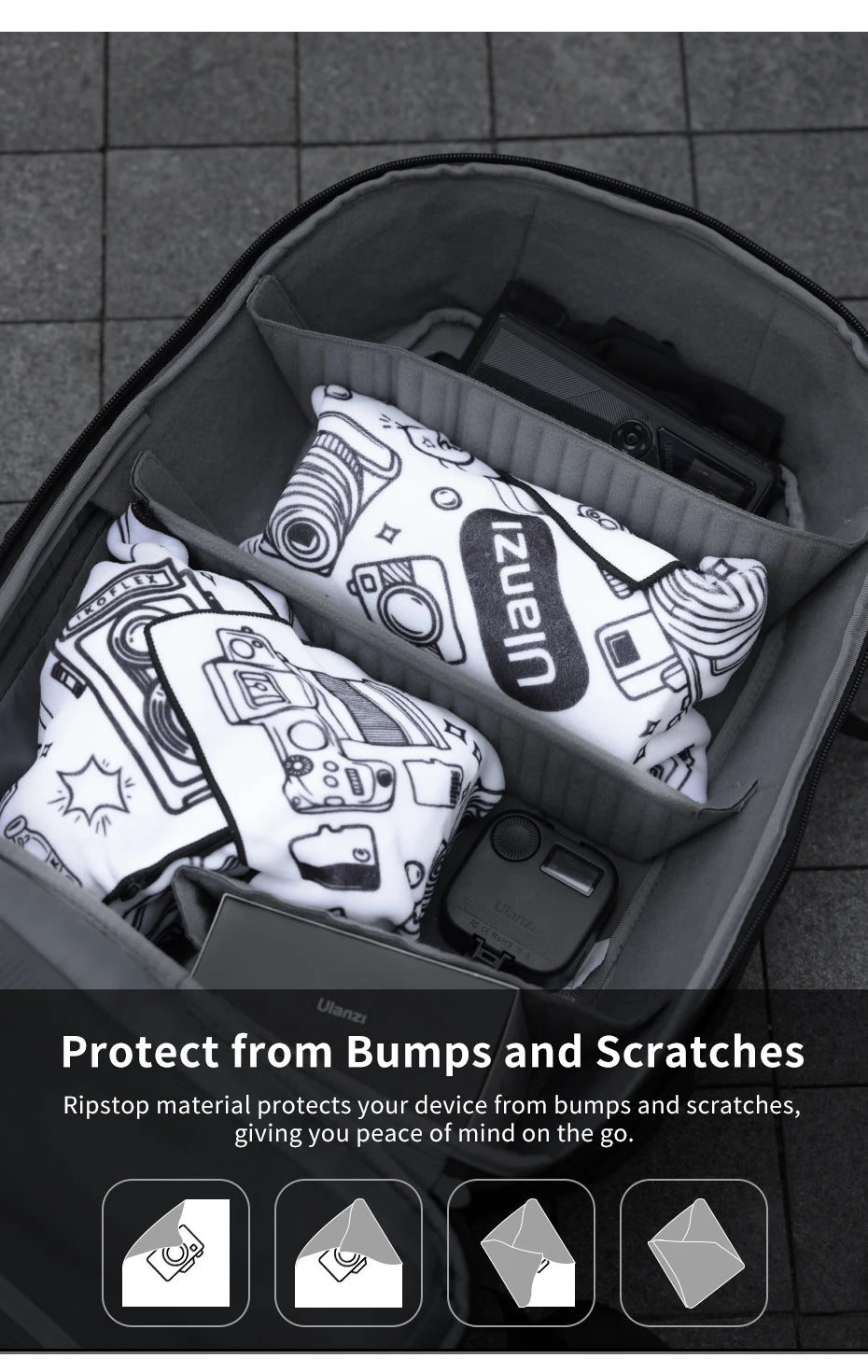 Ulanzi Double-sided Printing Protective Wrap Camera Smartphone Cleaning Cloth for Camera Smartphone Tablet Fill Light