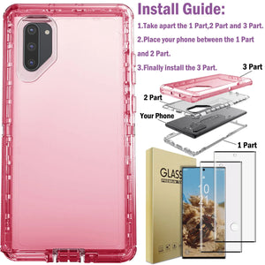 For Samsung Galaxy Note10/Plus Transparent Case Shockproof Cover And 2pcs Tempered Glass Screen Protector Case Friendly Clear