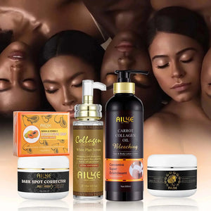 Unisex AILKE Collagen 5-in-1 skin care kit by Hot Trend Vault with skincare products for even tone and glowing skin.