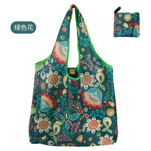Large foldable reusable shopping tote bag from Hot Trend Vault, washable and eco-friendly cloth for women, heavy-duty design.