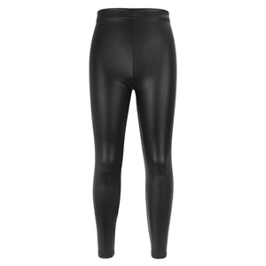 Girls shiny metallic ballet leggings by Hot Trend Vault, breathable and high-elastic dance pants for costumes, shown in a close-up.