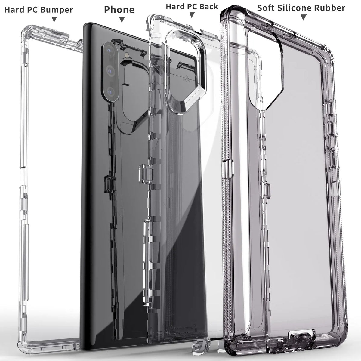 For Samsung Galaxy Note10/Plus Transparent Case Shockproof Cover And 2pcs Tempered Glass Screen Protector Case Friendly Clear