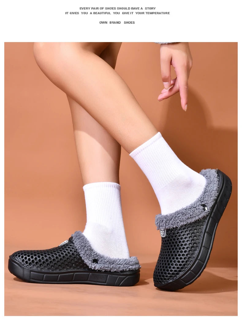 Couple Style Men's and Women's Cotton Slippers Winter Warm Plus Velvet Thickened Clogs Mule Shoes