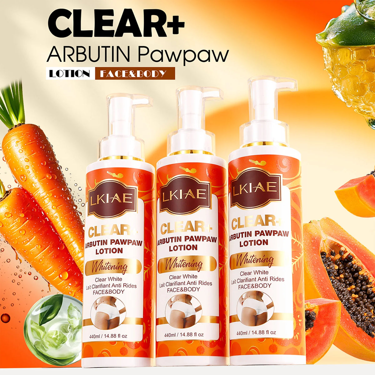 Hot Trend Vault Arbutin whitening cream with vitamin C, papaya, and carrot for dark spot removal and radiant moisturizing.