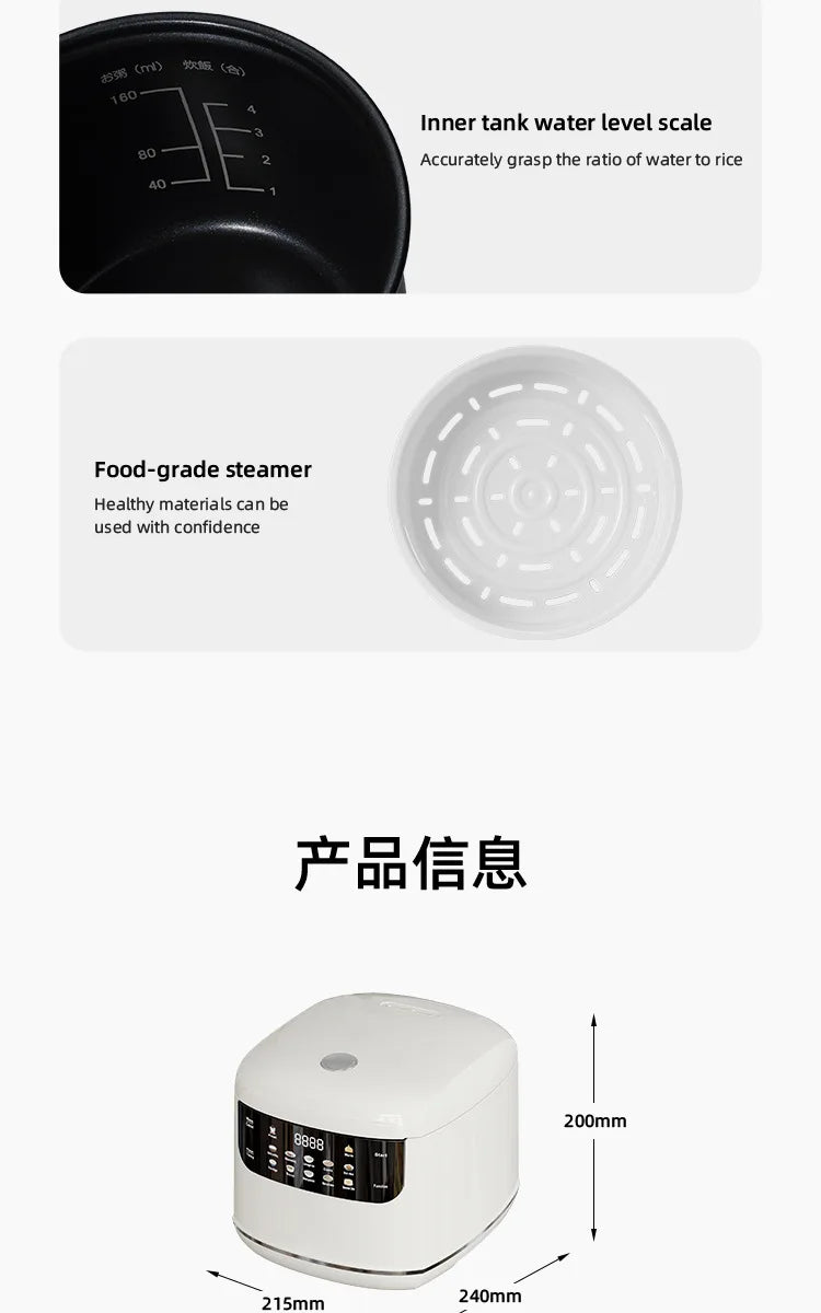 Hot Trend Vault Kbxstart Smart Rice Cooker 2L with timer, compact design for 1-2 people, black appliance with digital controls.
