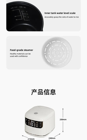 Hot Trend Vault Kbxstart Smart Rice Cooker 2L with timer, compact design for 1-2 people, black appliance with digital controls.