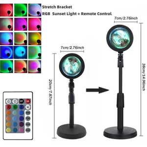 RGB Sunset Lamp by Hot Trend Vault showing a color-changing, dimmable ambient light ideal for living rooms and photography.