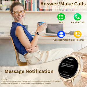 Smart Watches(Answer/Make Calls),1.43" Large Screen Fitness Tracker For iPhone/Android,Pedometer/Message Alerts,Gift for Family