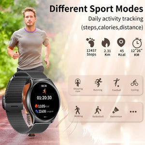 Smart Watches(Answer/Make Calls),1.43" Large Screen Fitness Tracker For iPhone/Android,Pedometer/Message Alerts,Gift for Family