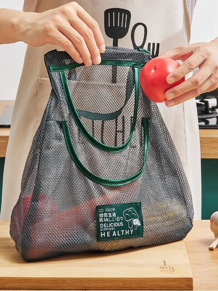 Hot Trend Vault reusable mesh storage bags for kitchen vegetables, hanging produce storage for keeping vegetables fresh