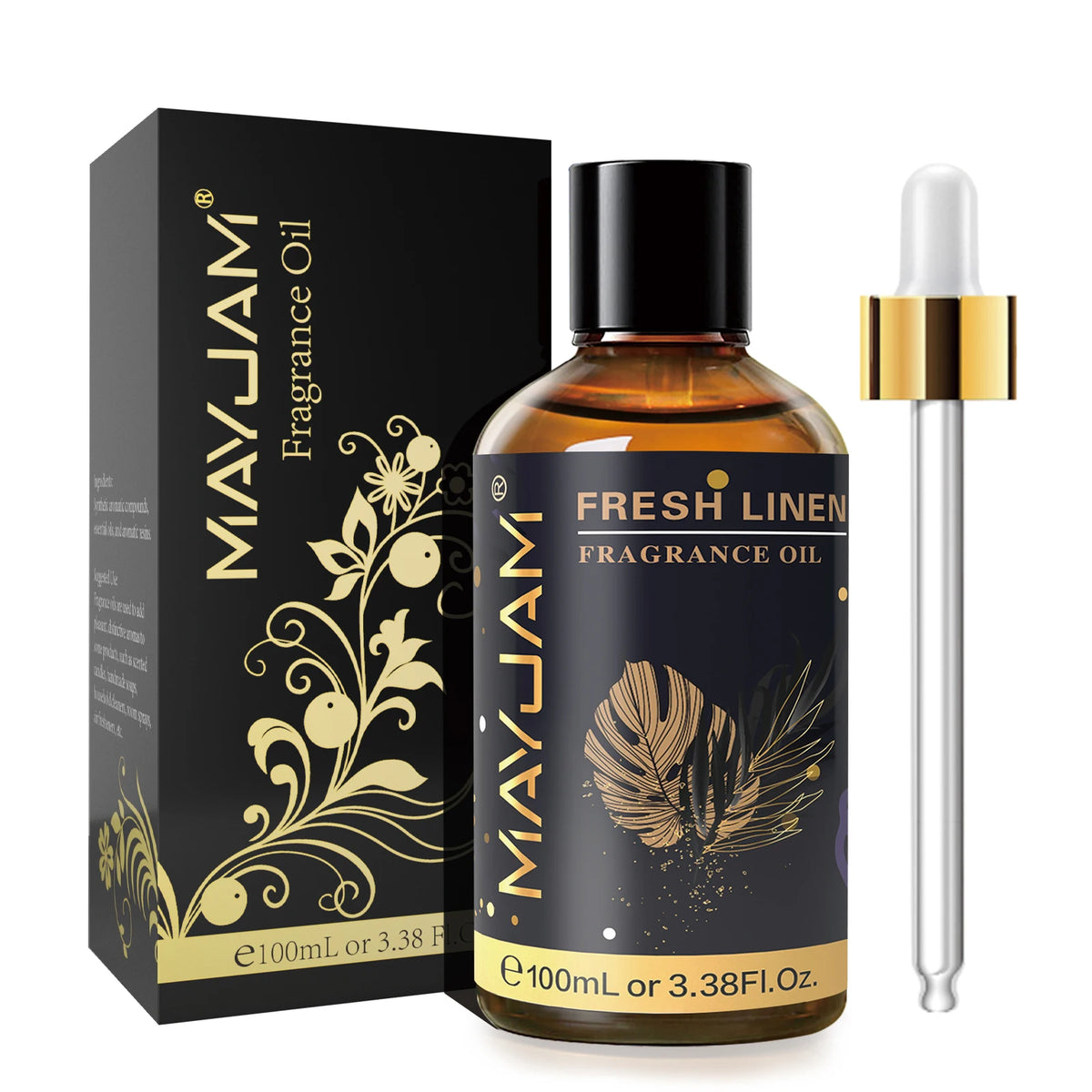 Hot Trend Vault Mayjam 100ml fragrance oil bottle with dropper, featuring sea breeze, coconut, vanilla, coffee, and bubble gum scents.