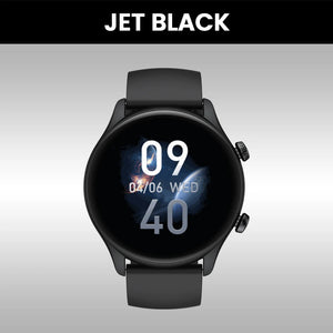 Zeblaze Btalk 3 Plus smartwatch with voice calling feature, black band and digital display showing time and notifications.