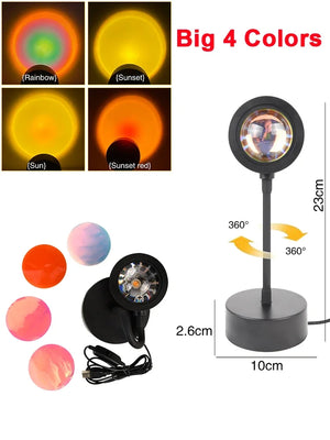 Hot Trend Vault USB sunset rainbow projection lamp for bedroom decor and selfies, illuminating with vibrant rainbow colors