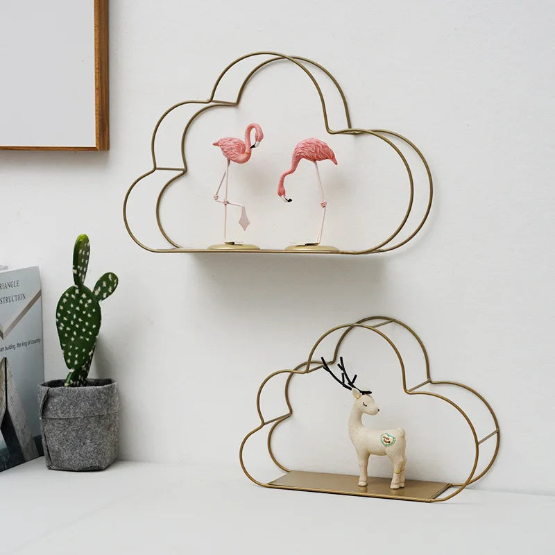Ins Home Wall Decoration Cloud Shape Decor Shelf Potted Ornament Storage Holder Rack Girl Bedroom DIY Wall Art Display Storage