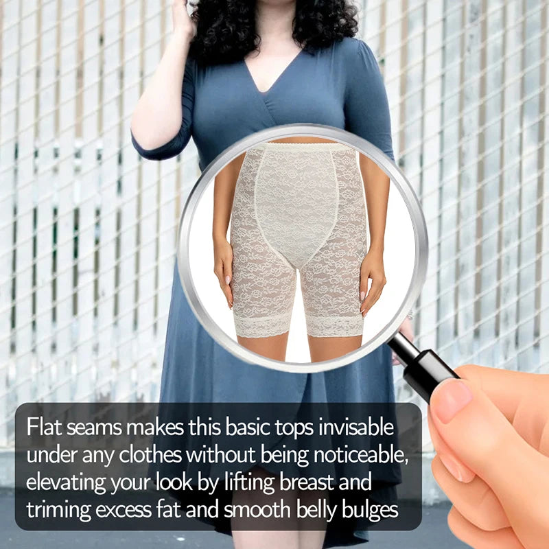 High-waisted Miss Moly shapewear body shaper shorts with lace detailing, offering firm control for women.
