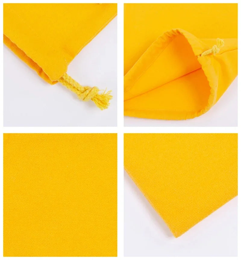 Reusable cotton produce bags with drawstrings by Hot Trend Vault, eco-friendly kitchen storage for fruits and vegetables.