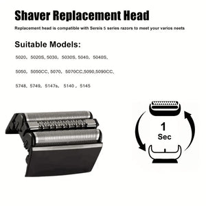 Premium Braun Series 5 shaver head replacement for men, shown with close-up of the Hot Trend Vault product in high detail.