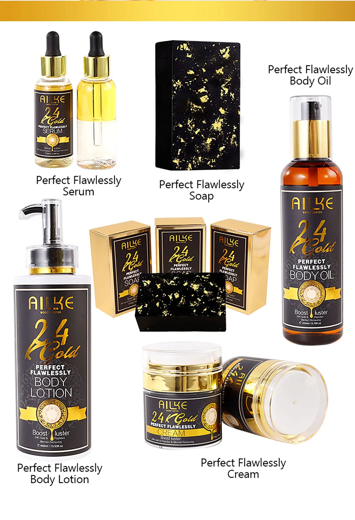 AILKE 24K gold collagen whitening cream jar with gold accents, highlighting luxurious skincare by Hot Trend Vault.
