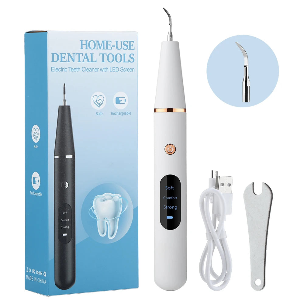 Hot Trend Vault Hailicare ultrasonic dental scaler for home use, showing the device with its sleek design and cleaning tip.